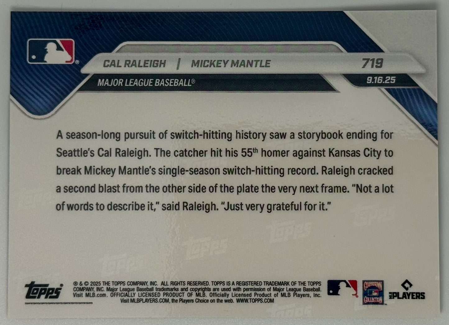 Cal Raleigh / Mickey Mantle - 2025 MLB Topps NOW® - Card 719