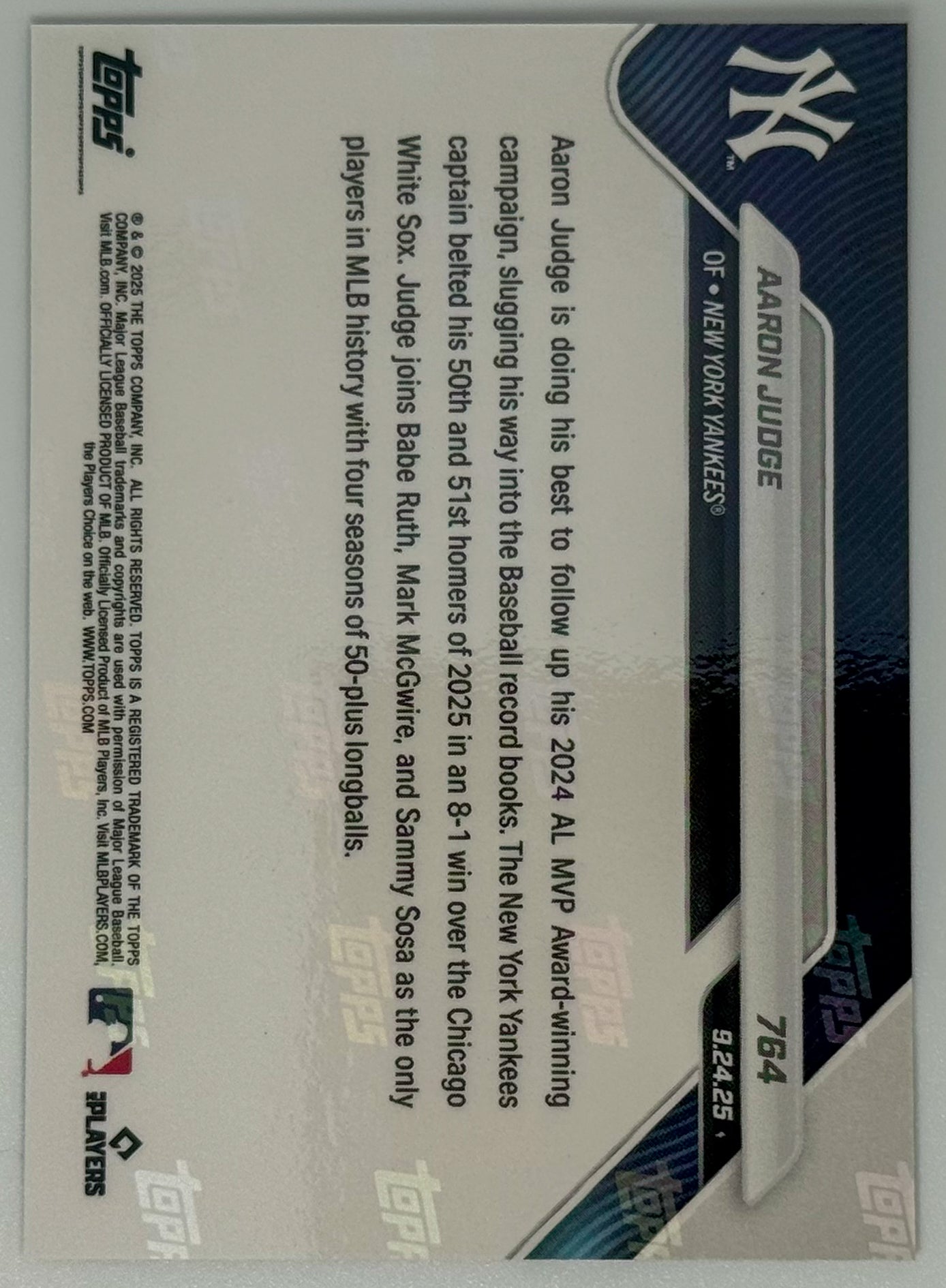 Aaron Judge - 2025 MLB Topps NOW® - Card 764
