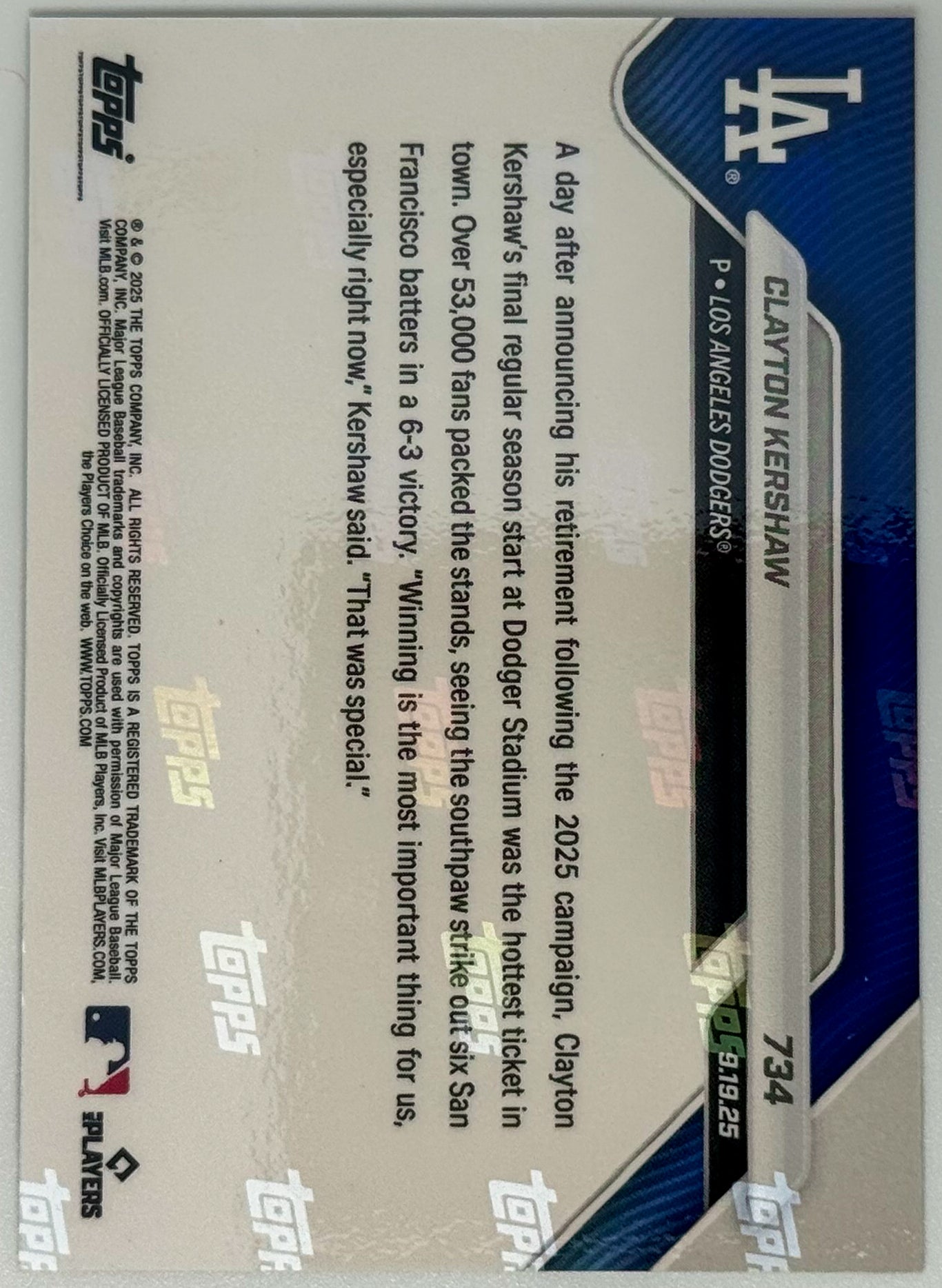 Clayton Kershaw - 2025 MLB Topps NOW® - Card 734