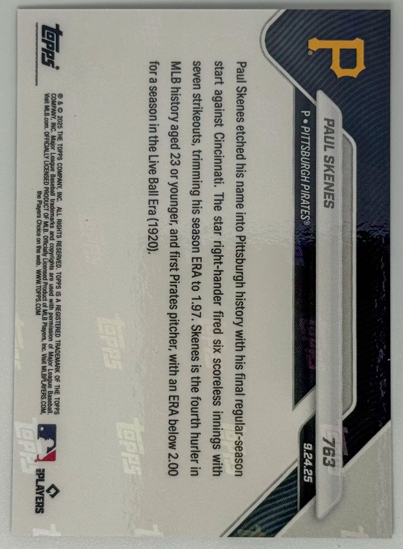 Paul Skenes - 2025 MLB Topps NOW® - Card 763