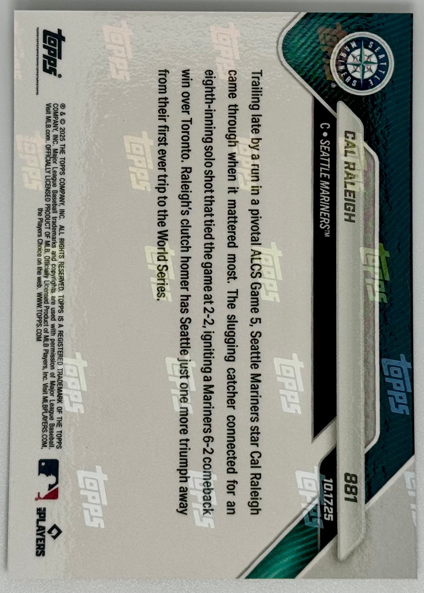 Cal Raleigh - 2025 MLB Topps NOW® - Card 881