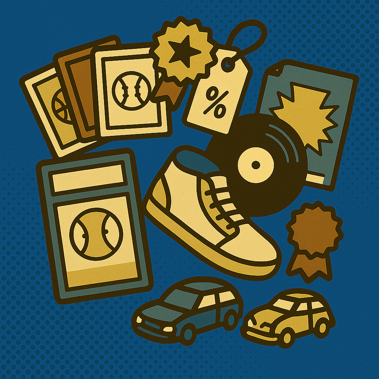 An illustration in comic book style representing generic sale items