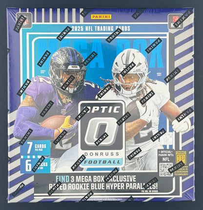 2025 Panini Optic Donruss Football Trading Card Mega Box (Blue Hyper)